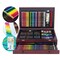 142 Pieces Doodle and Color Art Set in a Wood Carrying Case, Includes 24 Premium Colored Pencils, A variety of coloring and painting mediums: crayons, oil pastels, watercolors; Portable Art Studio